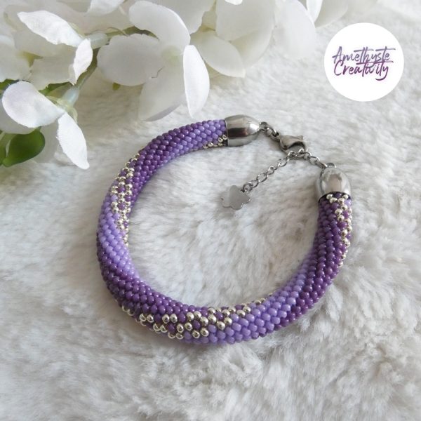 LYSEA || Bracelet Crocheté Fait Main en Acier Inoxydable et Perles “Miyuki” - Violet