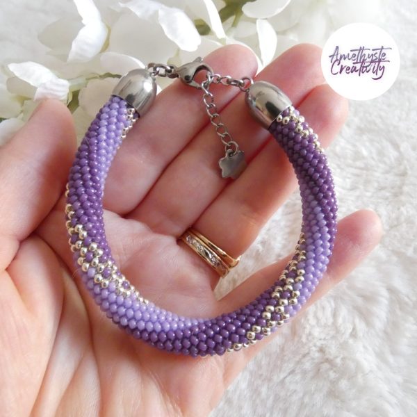 LYSEA || Bracelet Crocheté Fait Main en Acier Inoxydable et Perles “Miyuki” - Violet