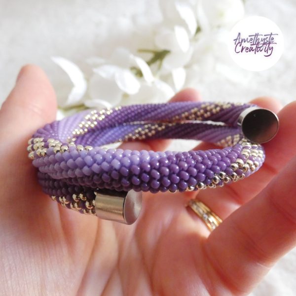 LYSEA || Bracelet Memoire Crocheté Fait Main en Acier Inoxydable et Perles “Miyuki” - Violet