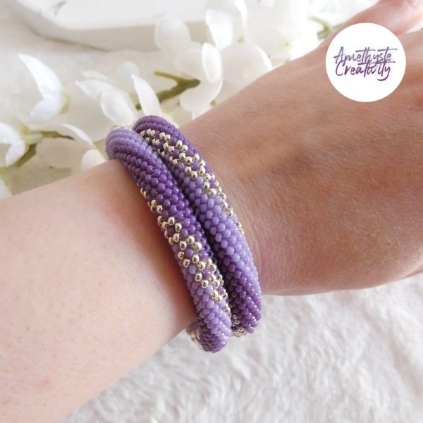 LYSEA || Bracelet Memoire Crocheté Fait Main en Acier Inoxydable et Perles “Miyuki” - Violet