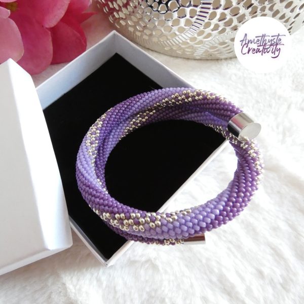 LYSEA || Bracelet Memoire Crocheté Fait Main en Acier Inoxydable et Perles “Miyuki” - Violet