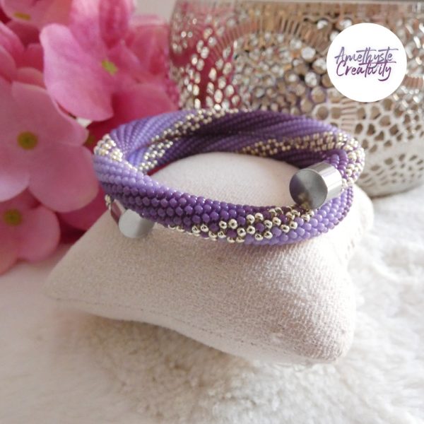 LYSEA || Bracelet Memoire Crocheté Fait Main en Acier Inoxydable et Perles “Miyuki” - Violet