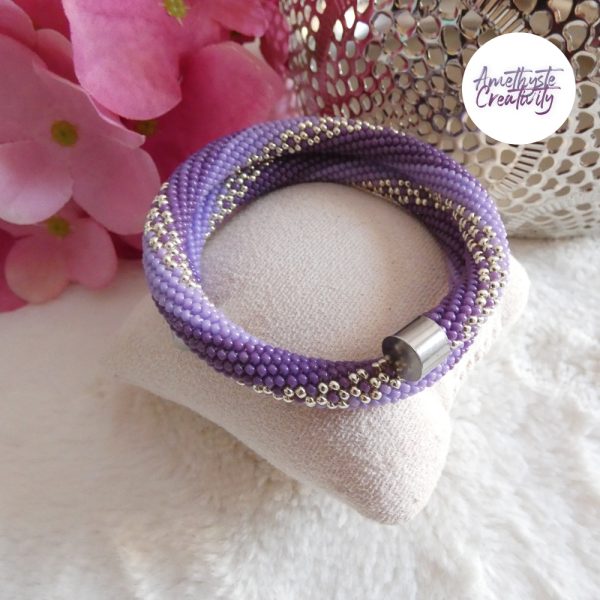 LYSEA || Bracelet Memoire Crocheté Fait Main en Acier Inoxydable et Perles “Miyuki” - Violet