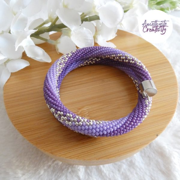 LYSEA || Bracelet Memoire Crocheté Fait Main en Acier Inoxydable et Perles “Miyuki” - Violet