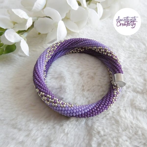 LYSEA || Bracelet Memoire Crocheté Fait Main en Acier Inoxydable et Perles “Miyuki” - Violet