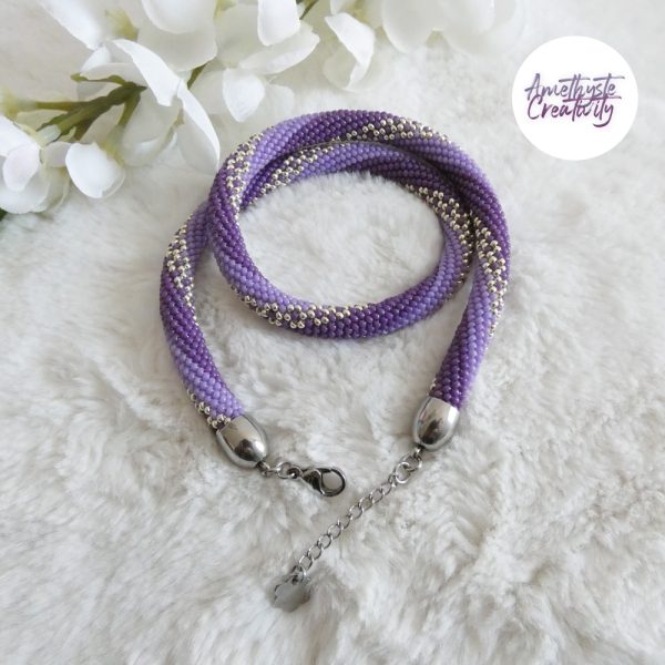 LYSEA || Collier Crocheté Fait Main en Acier Inoxydable et Perles “Miyuki” - Violet