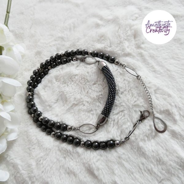 OBSCYRA || Collier Crocheté Fait Main En Acier Inoxydable Et Perles “Miyuki” & Hematite