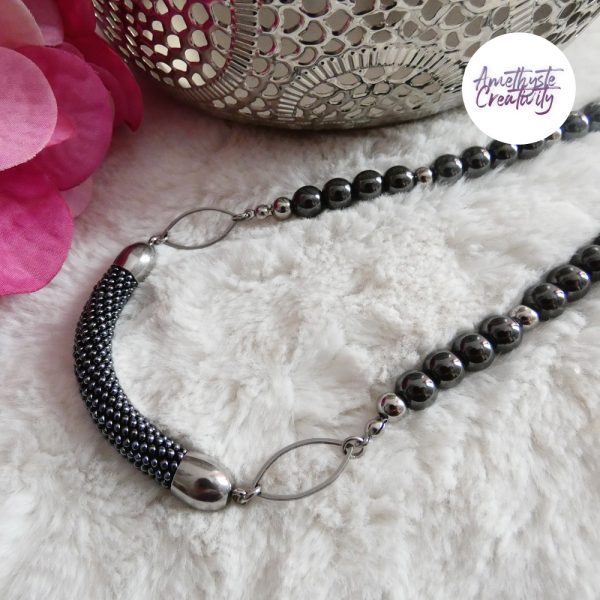 OBSCYRA || Collier Crocheté Fait Main En Acier Inoxydable Et Perles “Miyuki” & Hematite