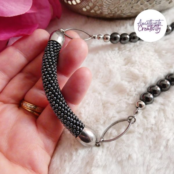 OBSCYRA || Collier Crocheté Fait Main En Acier Inoxydable Et Perles “Miyuki” & Hematite
