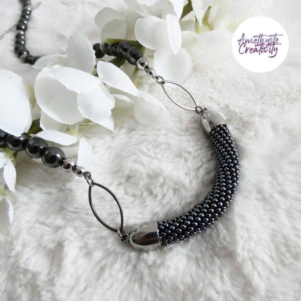 OBSCYRA || Collier Crocheté Fait Main En Acier Inoxydable Et Perles “Miyuki” & Hematite