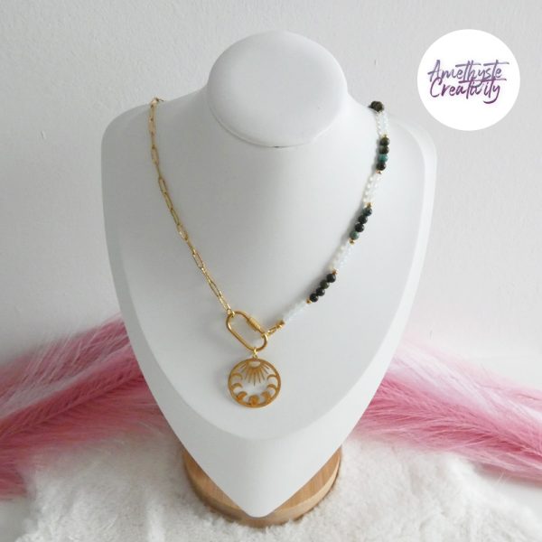 ASTERIA || Collier Fait main en Acier Inoxydable, Turquoise Africaine & Opalite