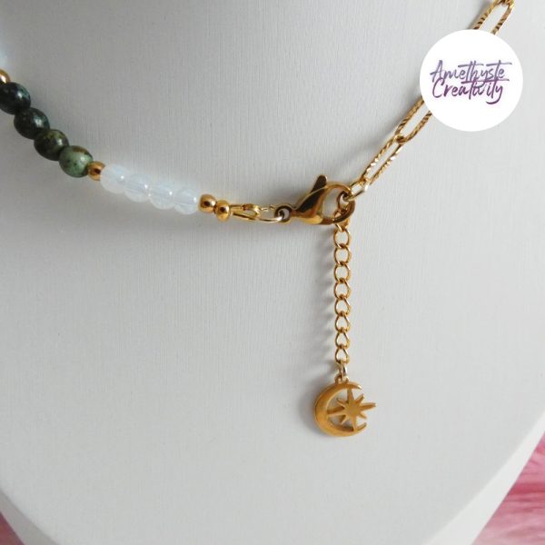 ASTERIA || Collier Fait main en Acier Inoxydable, Turquoise Africaine & Opalite