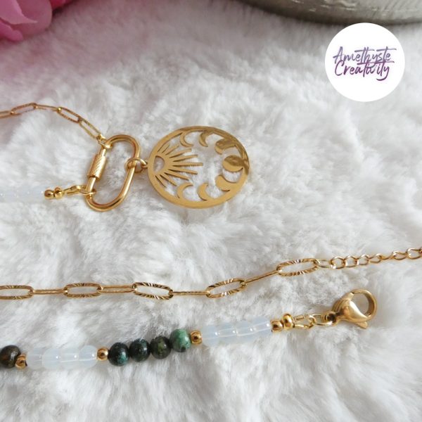 ASTERIA || Collier Fait main en Acier Inoxydable, Turquoise Africaine & Opalite