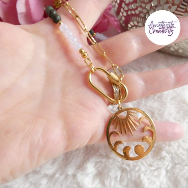 ASTERIA || Collier Fait main en Acier Inoxydable, Turquoise Africaine & Opalite