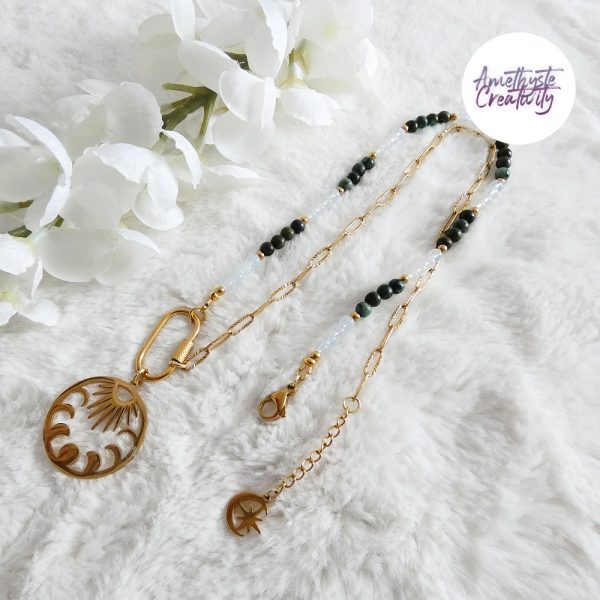 ASTERIA || Collier Fait main en Acier Inoxydable, Turquoise Africaine & Opalite