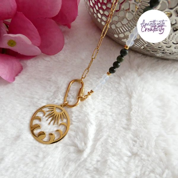 ASTERIA || Collier Fait main en Acier Inoxydable, Turquoise Africaine & Opalite