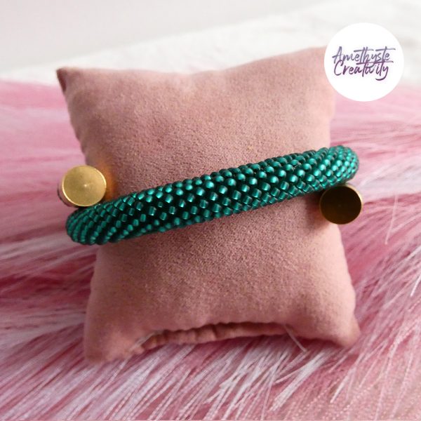 Bracelet Mémoire Sans Fermoir Crocheté Fait Main en Perles "Miyuki" - Vert Emeuraude