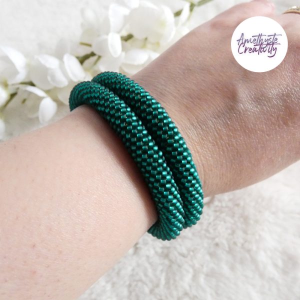 Bracelet Mémoire Sans Fermoir Crocheté Fait Main en Perles "Miyuki" - Vert Emeuraude
