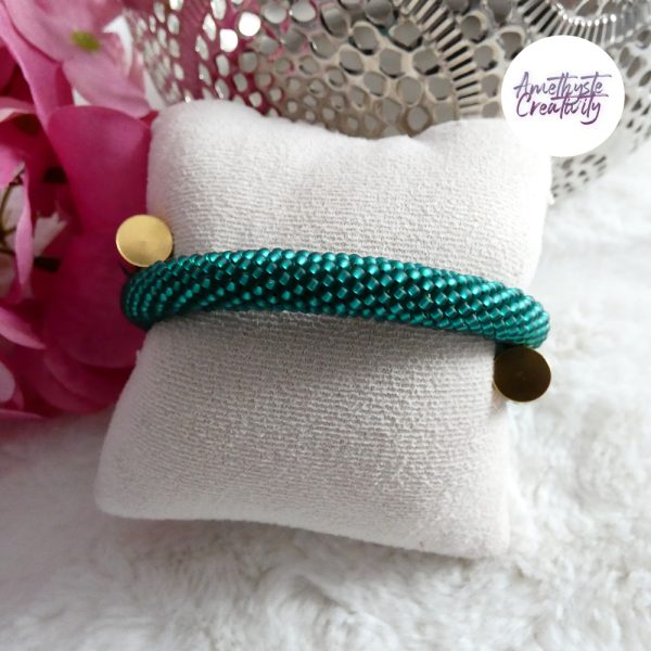 Bracelet Mémoire Sans Fermoir Crocheté Fait Main en Perles "Miyuki" - Vert Emeuraude