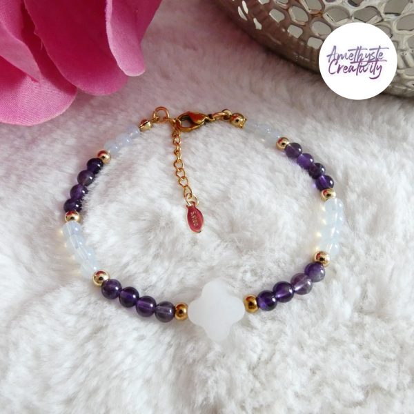 ORALIS || Bracelets Fait main en Acier Inoxydable, Opalite, Amethyste, Turquoise Africaine, Cornaline Ou Quartz Rose
