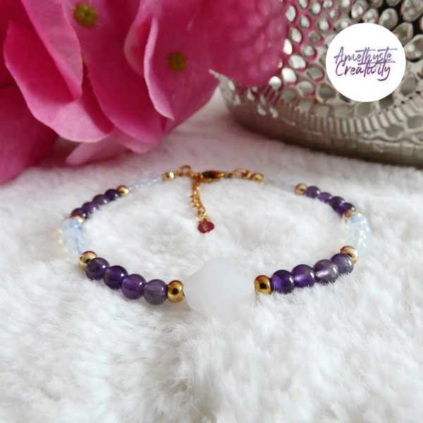 ORALIS || Bracelets Fait main en Acier Inoxydable, Opalite, Amethyste, Turquoise Africaine, Cornaline Ou Quartz Rose