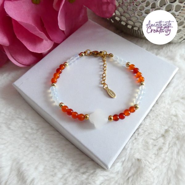 ORALIS || Bracelets Fait main en Acier Inoxydable, Opalite, Amethyste, Turquoise Africaine, Cornaline Ou Quartz Rose
