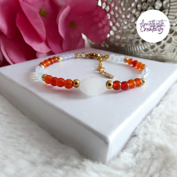 ORALIS || Bracelets Fait main en Acier Inoxydable, Opalite, Amethyste, Turquoise Africaine, Cornaline Ou Quartz Rose