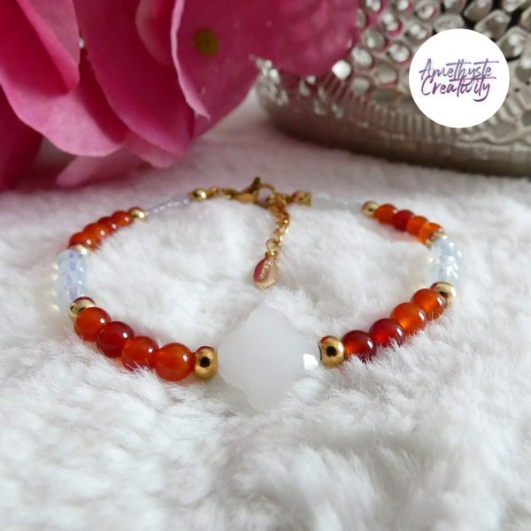 ORALIS || Bracelets Fait main en Acier Inoxydable, Opalite, Amethyste, Turquoise Africaine, Cornaline Ou Quartz Rose