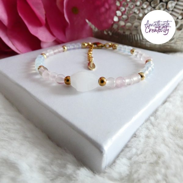 ORALIS || Bracelets Fait main en Acier Inoxydable, Opalite, Amethyste, Turquoise Africaine, Cornaline Ou Quartz Rose