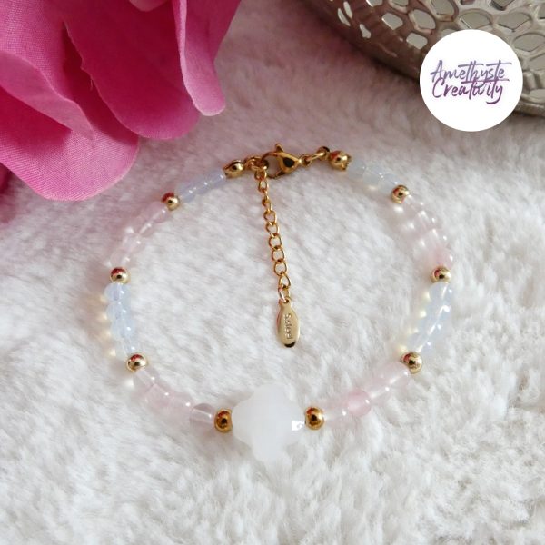 ORALIS || Bracelets Fait main en Acier Inoxydable, Opalite, Amethyste, Turquoise Africaine, Cornaline Ou Quartz Rose
