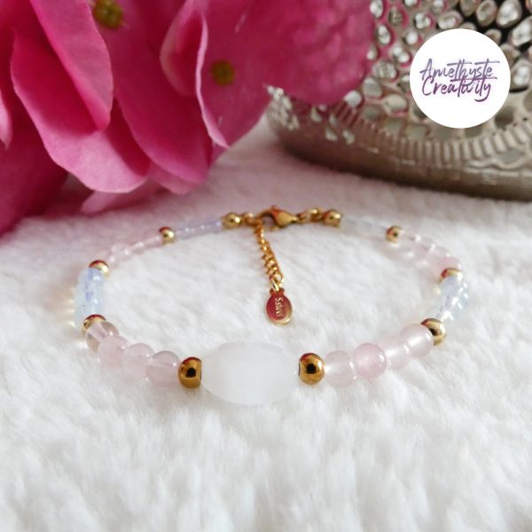 ORALIS || Bracelets Fait main en Acier Inoxydable, Opalite, Amethyste, Turquoise Africaine, Cornaline Ou Quartz Rose