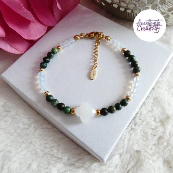 ORALIS || Bracelets Fait main en Acier Inoxydable, Opalite, Amethyste, Turquoise Africaine, Cornaline Ou Quartz Rose