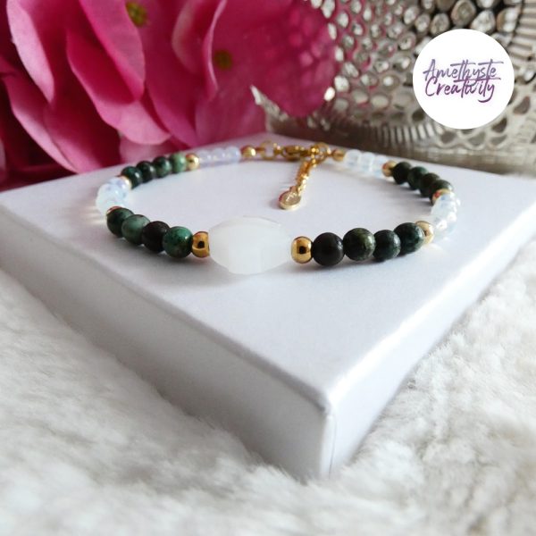 ORALIS || Bracelets Fait main en Acier Inoxydable, Opalite, Amethyste, Turquoise Africaine, Cornaline Ou Quartz Rose