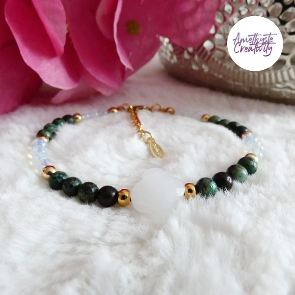 ORALIS || Bracelets Fait main en Acier Inoxydable, Opalite, Amethyste, Turquoise Africaine, Cornaline Ou Quartz Rose
