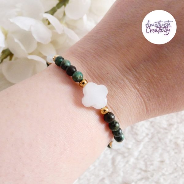 ORALIS || Bracelets Fait main en Acier Inoxydable, Opalite, Amethyste, Turquoise Africaine, Cornaline Ou Quartz Rose