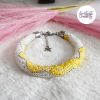 CHIC & ELEGANCE || Bracelet Crocheté Fait Main En Acier Inoxydable Et Perles “Miyuki” - Argenté, Blanc nacré & Jaune