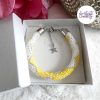 CHIC & ELEGANCE || Bracelet Crocheté Fait Main En Acier Inoxydable Et Perles “Miyuki” - Argenté, Blanc nacré & Jaune