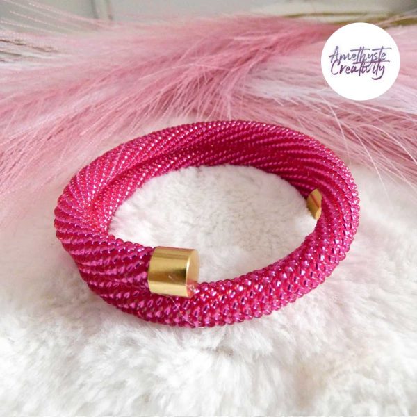 Bracelet Mémoire Sans Fermoir Crocheté Fait Main en Perles « Miyuki » – Fushia