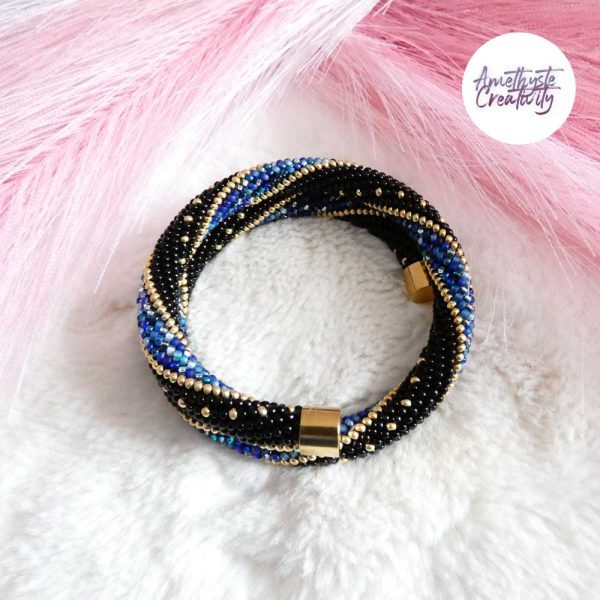 MINIMAL CHIC || Bracelet Mémoire Sans Fermoir Crocheté Fait Main en Perles « Miyuki » – Bleu