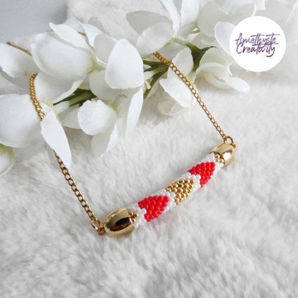 VALENTINA || Collier Avec Pendentif Crocheté Fait Main En Acier Inoxydable Et Perles “Miyuki”