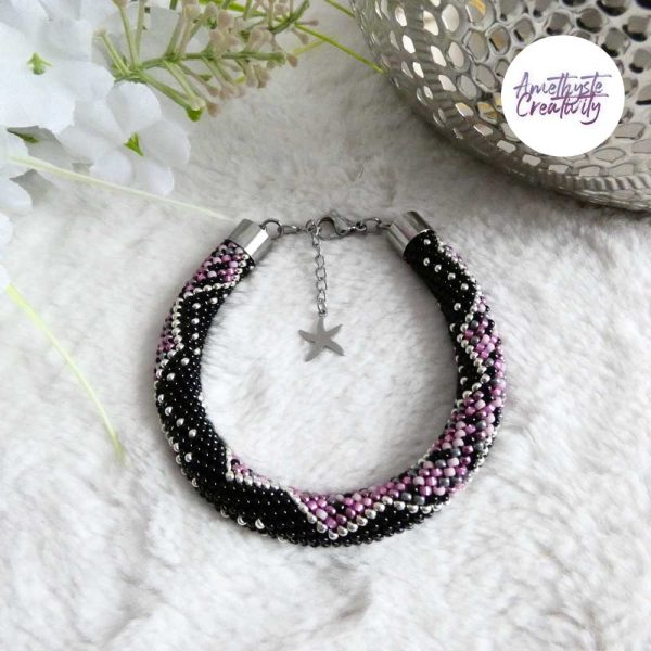 CHIC & ELEGANCE || Bracelet Crocheté Fait Main En Acier Inoxydable Et Perles “Miyuki” - Argenté, Noir, Mix Pink Candy