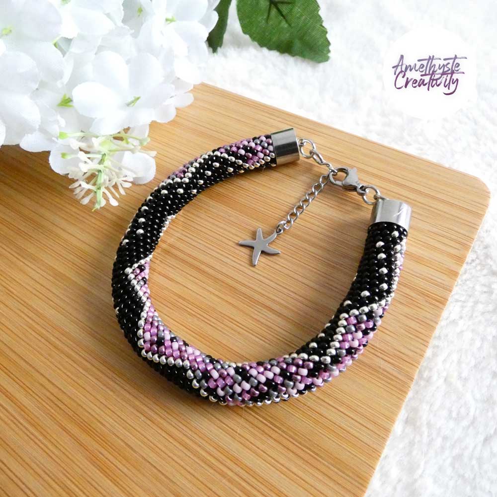 CHIC & ELEGANCE || Bracelet Crocheté Fait Main En Acier Inoxydable Et Perles “Miyuki” - Argenté, Noir, Mix Pink Candy