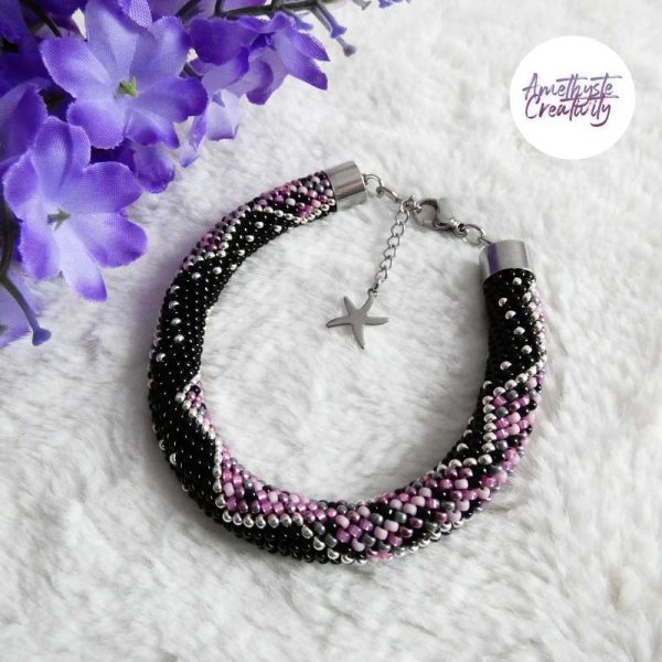 CHIC & ELEGANCE || Bracelet Crocheté Fait Main En Acier Inoxydable Et Perles “Miyuki” - Argenté, Noir, Mix Pink Candy