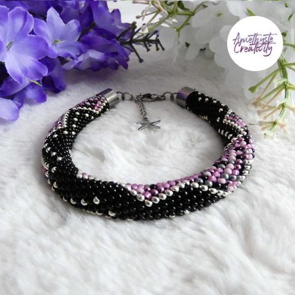 CHIC & ELEGANCE || Bracelet Crocheté Fait Main En Acier Inoxydable Et Perles “Miyuki” - Argenté, Noir, Mix Pink Candy
