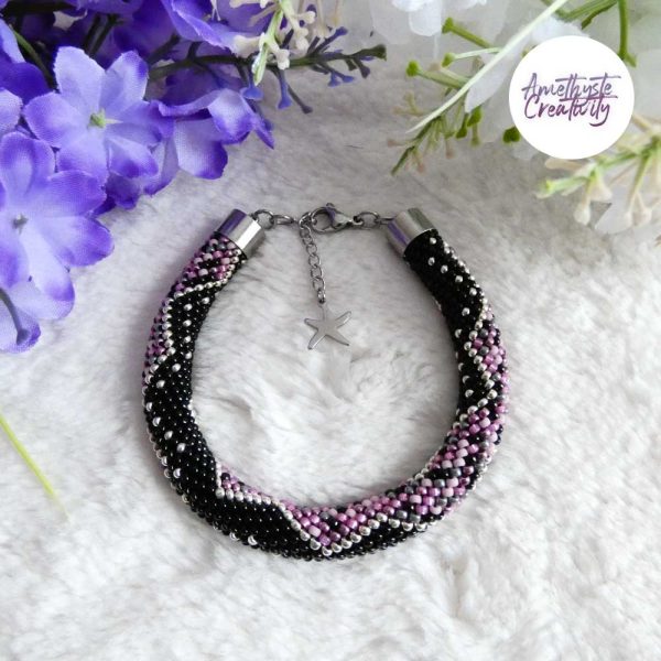 CHIC & ELEGANCE || Bracelet Crocheté Fait Main En Acier Inoxydable Et Perles “Miyuki” - Argenté, Noir, Mix Pink Candy
