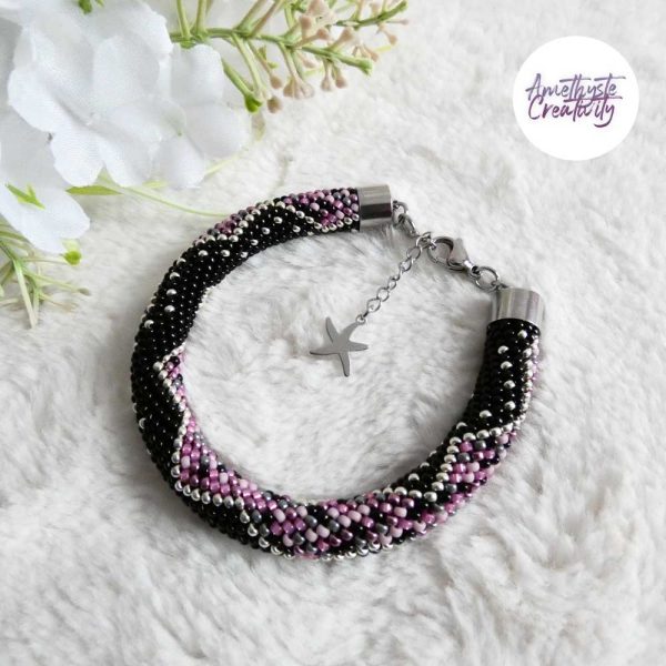 CHIC & ELEGANCE || Bracelet Crocheté Fait Main En Acier Inoxydable Et Perles “Miyuki” - Argenté, Noir, Mix Pink Candy