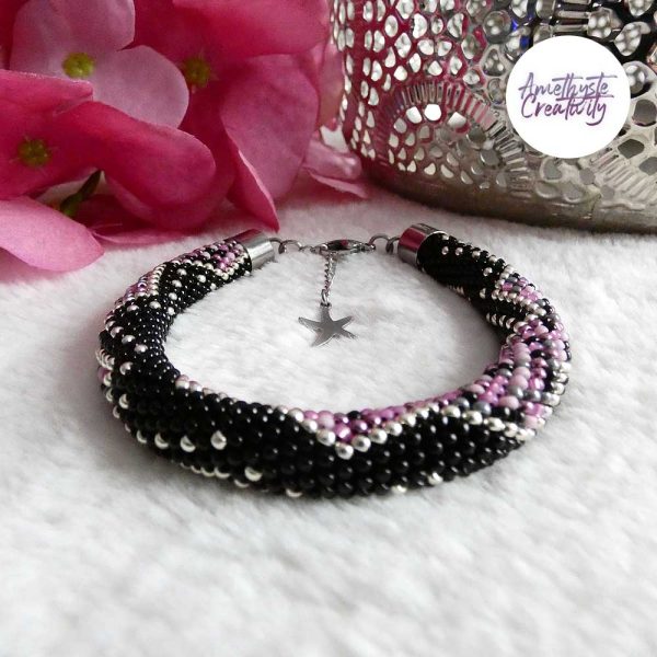 CHIC & ELEGANCE || Bracelet Crocheté Fait Main En Acier Inoxydable Et Perles “Miyuki” - Argenté, Noir, Mix Pink Candy