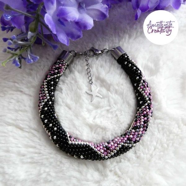 CHIC & ELEGANCE || Bracelet Crocheté Fait Main En Acier Inoxydable Et Perles “Miyuki” - Argenté, Noir, Mix Pink Candy