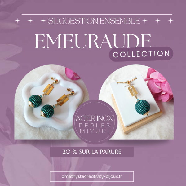 ENSEMBLE – Collier & Boucles D’oreilles Fait Main Crochetées Boules De 17 Mm En Perles “Miyuki” – Emeuraude