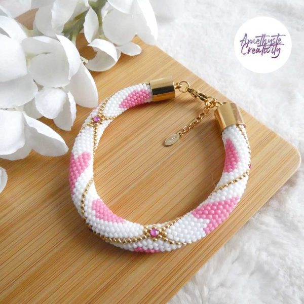 VALENTINA || Bracelet Crocheté Fait Main En Acier Inoxydable Et Perles “Miyuki”, Mesh en Crystal